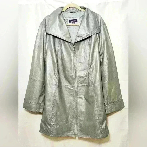 NWT Roaman's Womens Silver Grey Leather Zip Front Jacket Plus Size 30W - Picture 2 of 6
